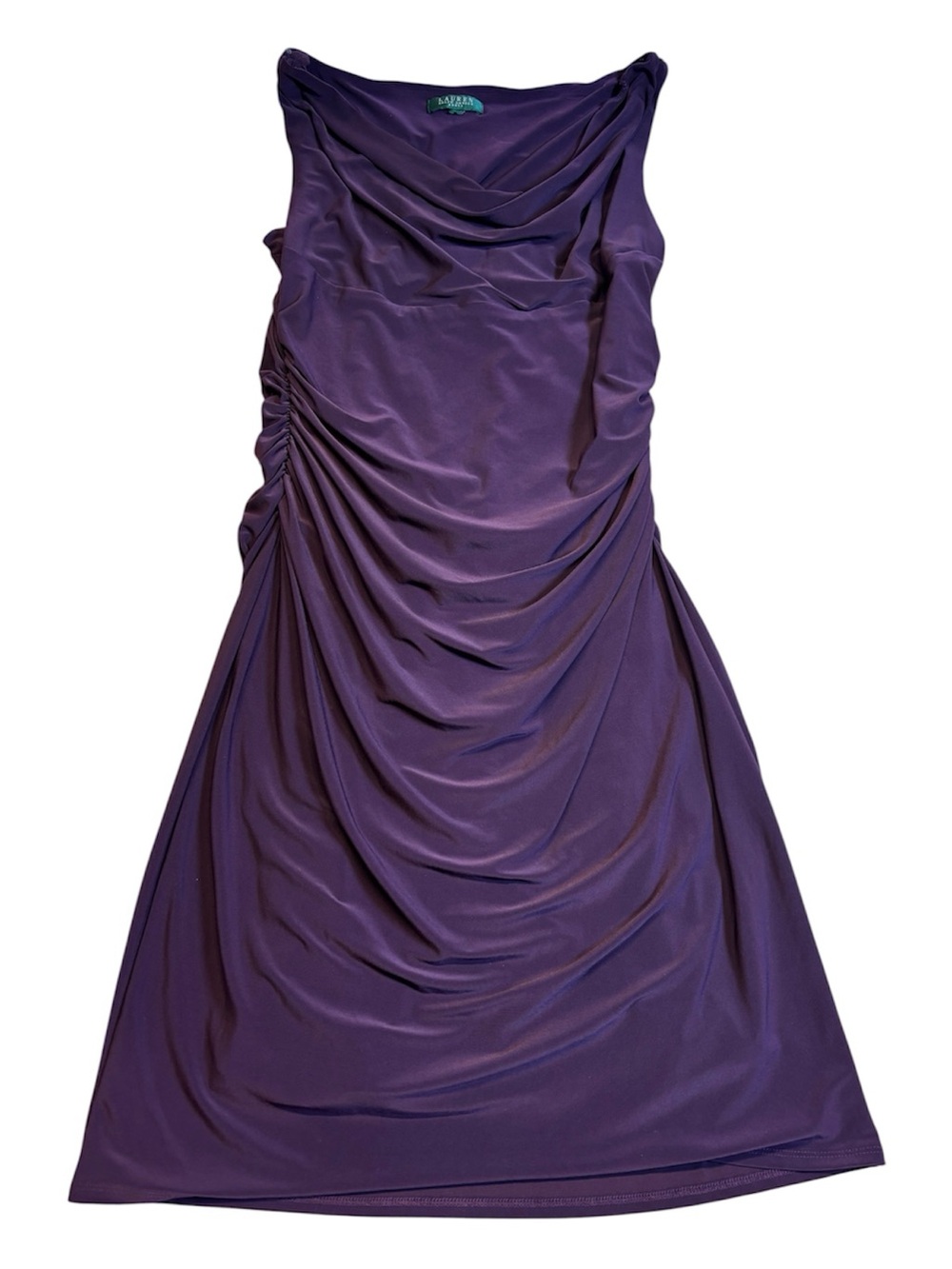 Lauren Ralph Lauren Purple Ruched Cowl Neck Midi Dress Sleeveless large